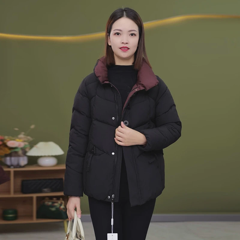 W216中年妈妈棉衣长袖短款休闲外套大码减龄显瘦时尚品质女装