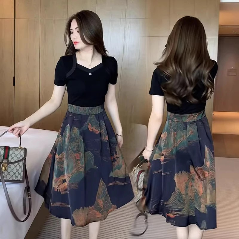 女装2025新款夏款连衣裙流行时尚洋气质减龄假两件套漂亮裙子