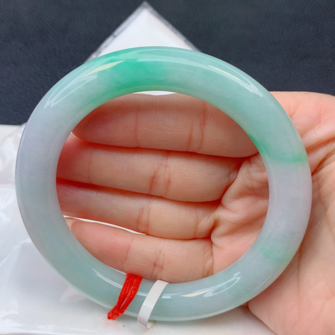 翡翠未镶嵌手镯58-59胶润阳绿圆条