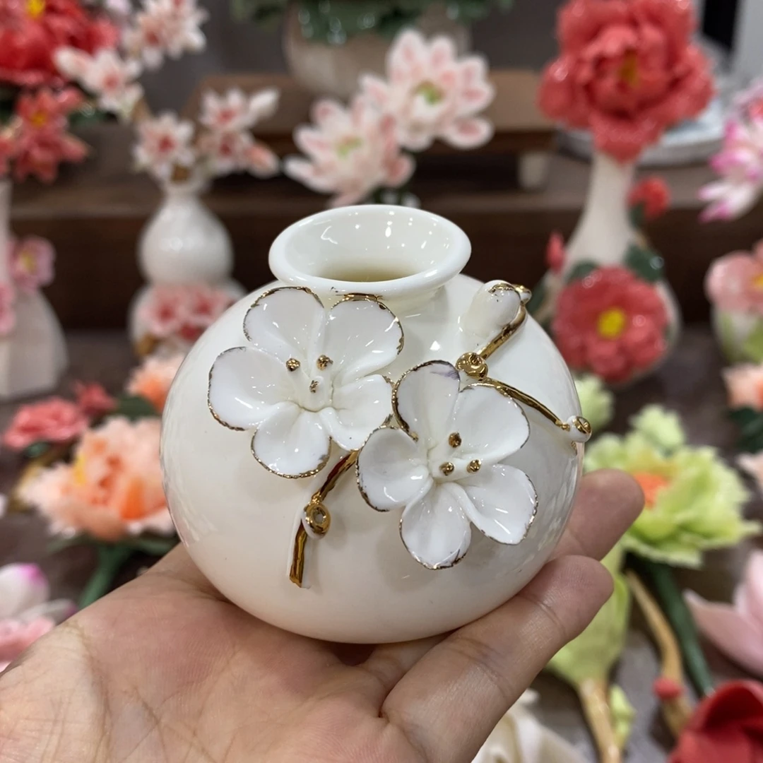 摆件陶瓷手工花摆件