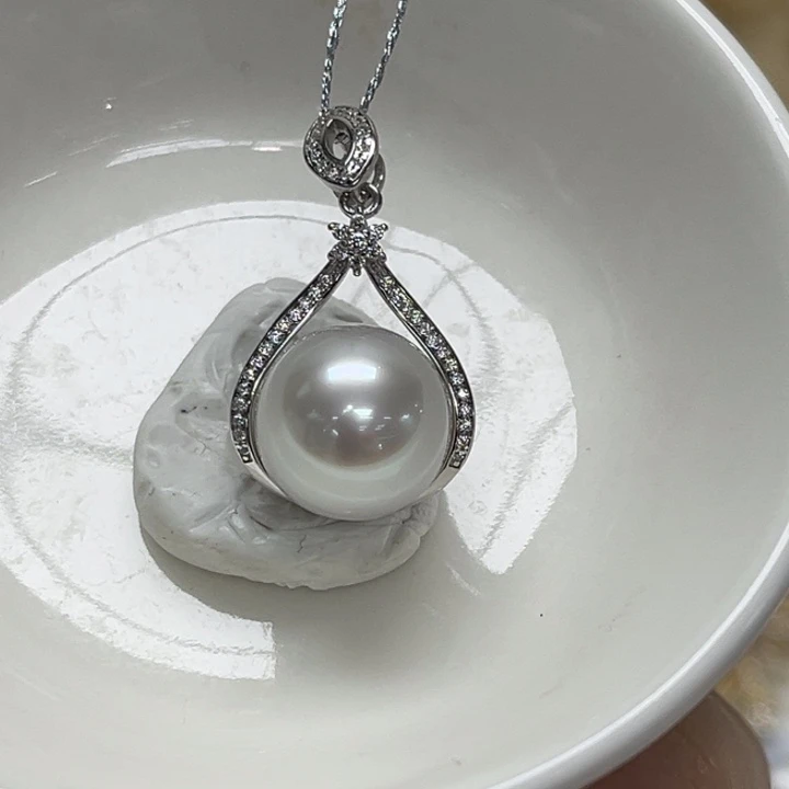 银S925镶嵌颈饰海水珍珠12-13mm 83号