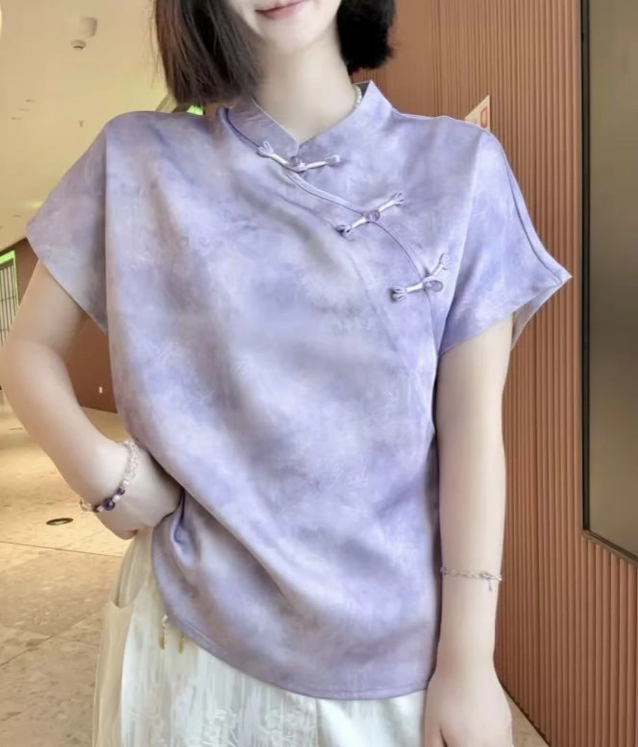 夏季新款新中式斜襟无袖衬衫短袖女国风夏天背心薄款上衣