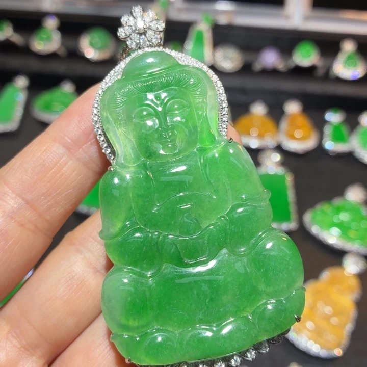 翡翠18K金镶嵌吊坠(不含链)翡翠