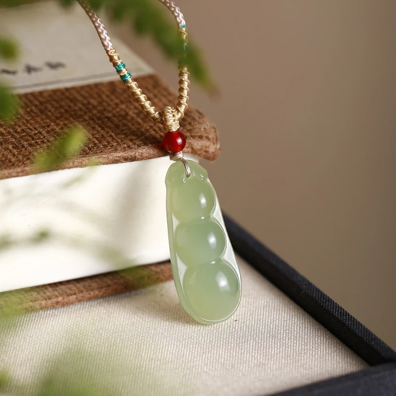 【喻囍珠宝】和田玉 晴水四季福豆吊坠编绳款 男女款（多样性发其一）