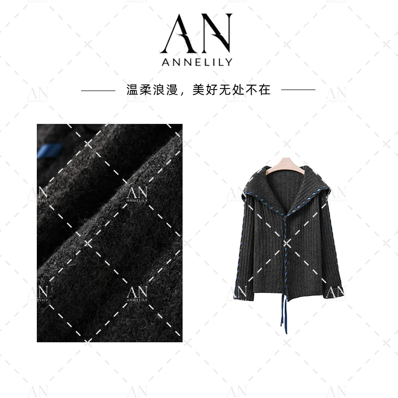 ANNELILY安琪琪【】新款上新重工针织毛衣外套AW2509127