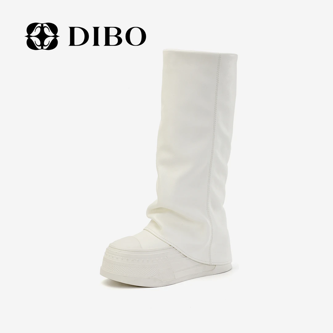 DIBO碲铂2025今流行靴子简约松弛厚底圆头长筒纯色炸街25418664