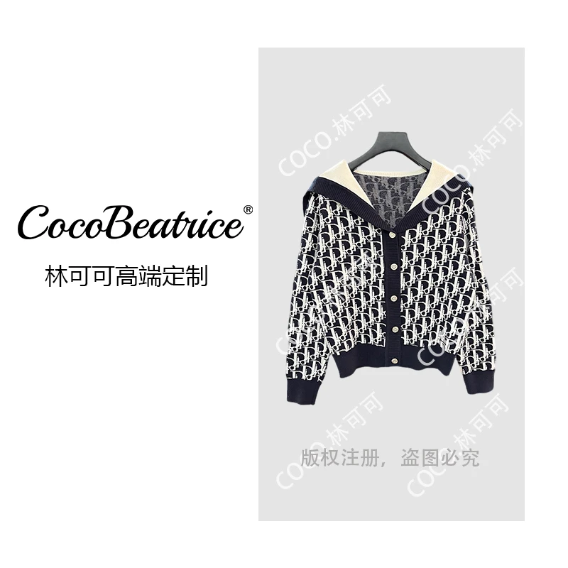 【COCO林可可】长袖针织开衫毛衣外套女新款海军领上衣cx7878