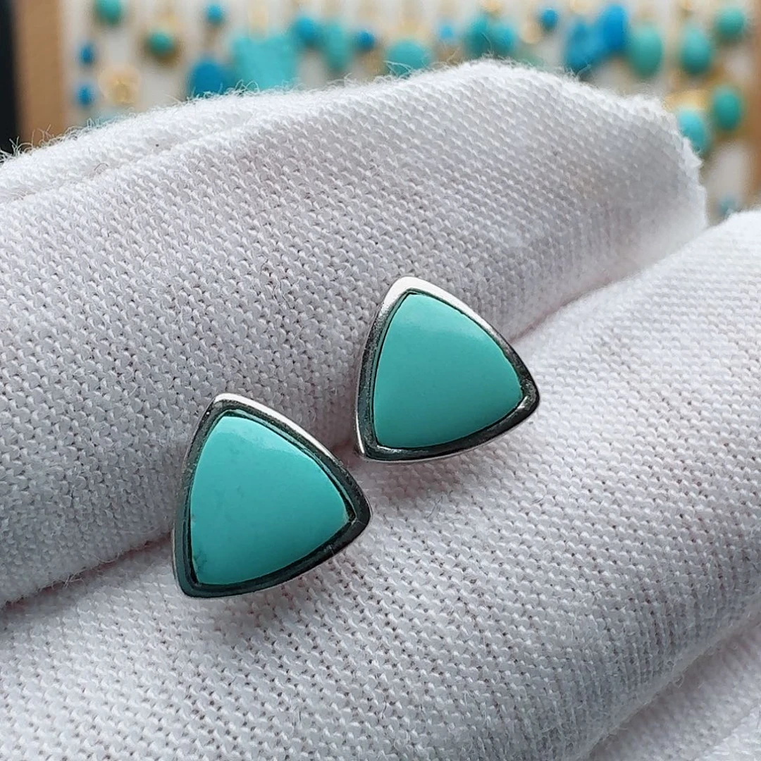 绿松石银S925镶嵌耳饰