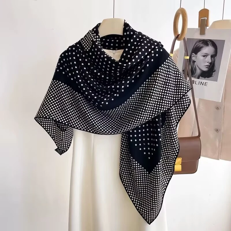 【小香黑白波点】复古气质旅游防晒丝巾时尚洋气百搭大方巾披肩