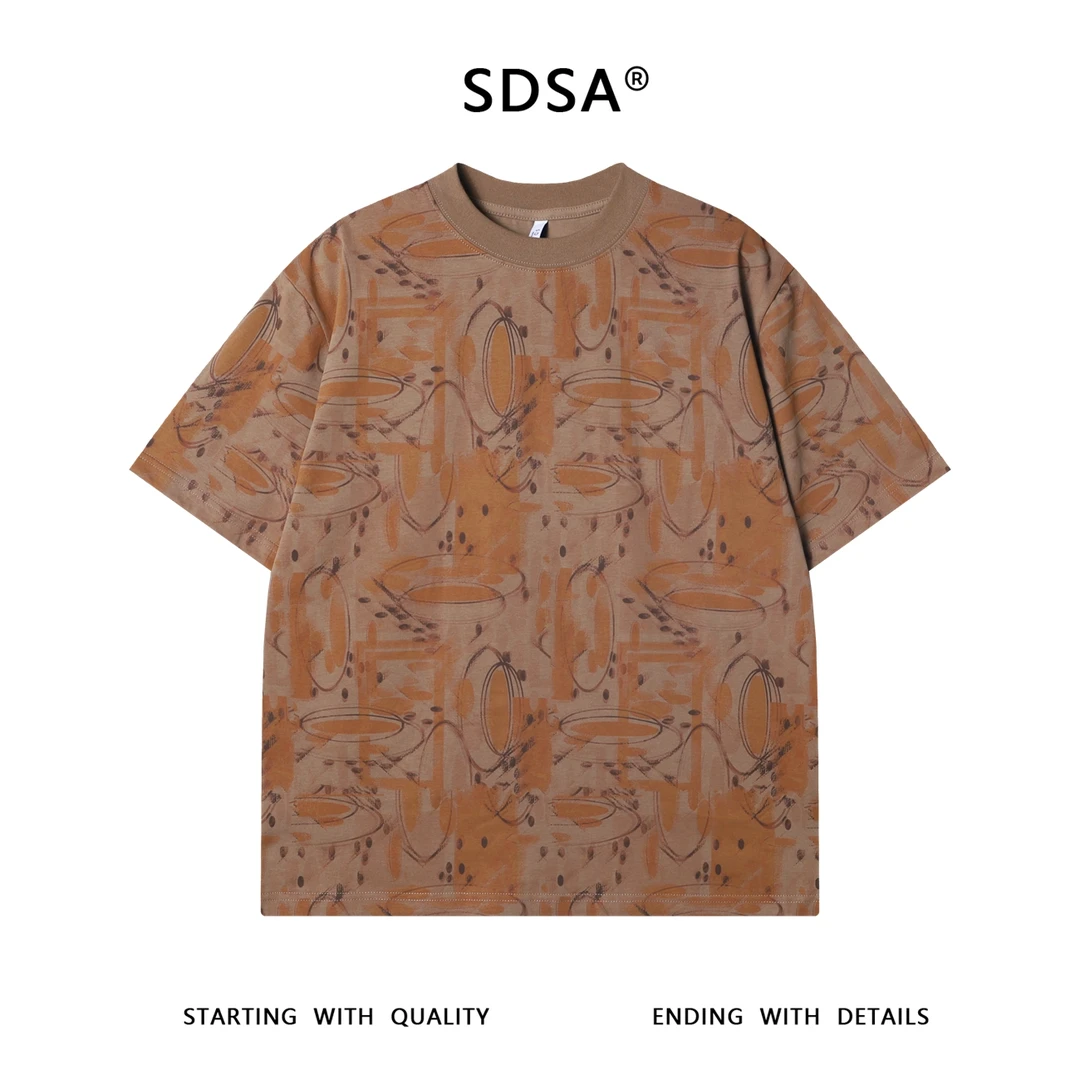 夏季高级感新款潮牌设计感抽象几何图案短袖T恤撞色百搭圆领上衣