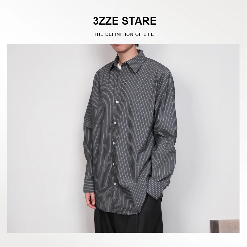 3ZZE STARE原创休闲条纹衬衫反缝线纽扣简约百搭时尚宽松春夏男士