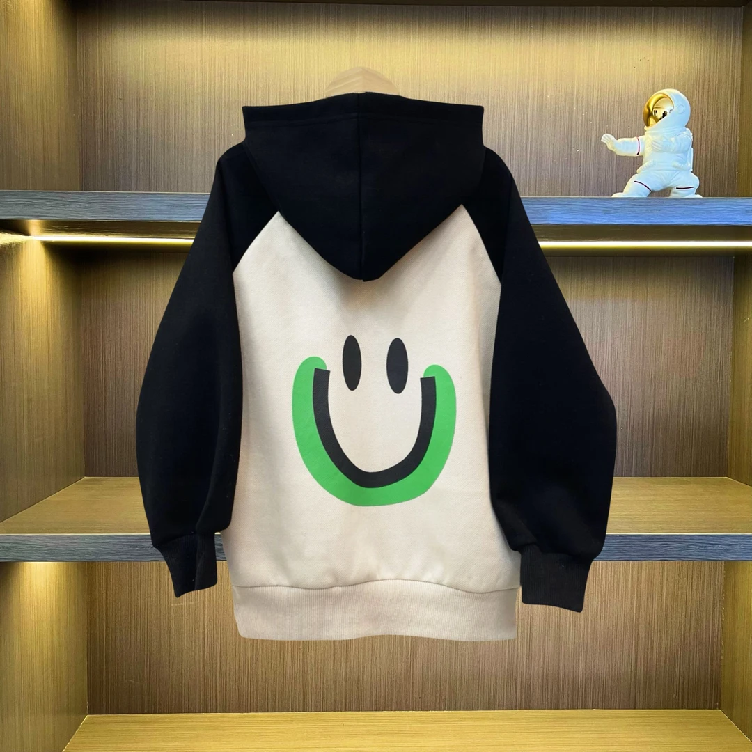 男童秋款休闲宽松童装中大童洋气衣服儿童笑脸印花连帽卫衣LYJ005