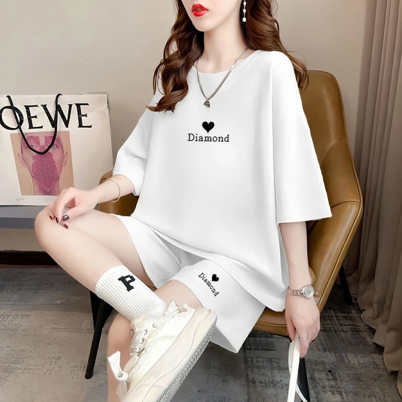 外贸清仓大码女装胖妹妹显瘦夏装短袖短裤套装2025夏装搭配一整套