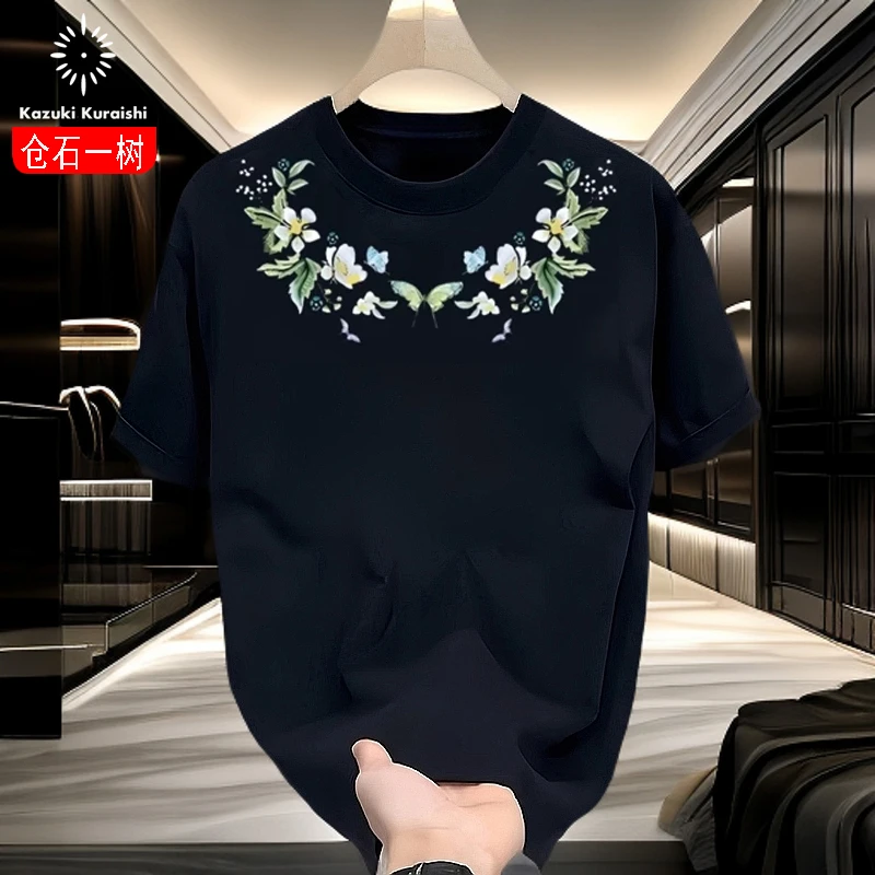 仓石一树宽松休闲蝴蝶短袖T恤男士时尚情侣夏季半袖上衣圆领体恤