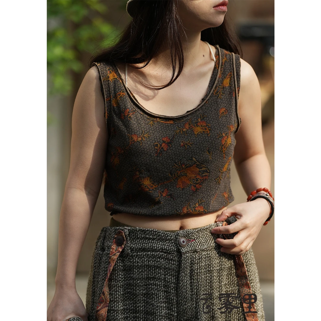 云雾里 5076#原创设计复古文艺松弛感随性亲肤纯棉圆机针织背心