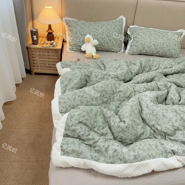 全棉双层纱春秋被华夫格绒全棉A类可机洗超柔软亲肤加厚秋冬保暖