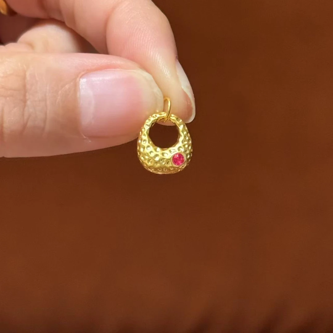 贝贝黄金 足金999 复古锤纹胖福 玫粉 点钻 圆环 5D工艺 2833