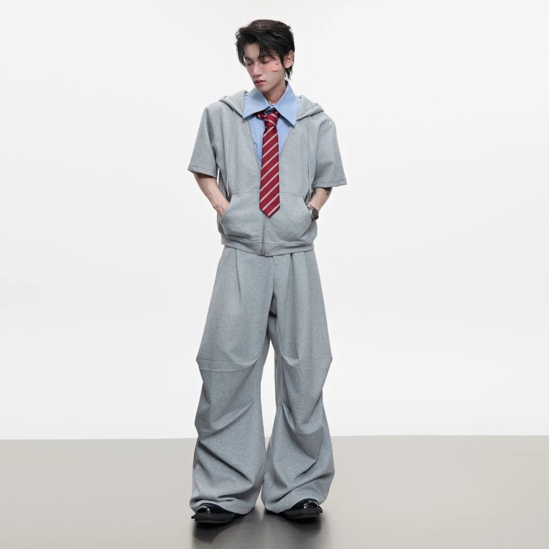 ArguECulturE「花朝」小众连帽假两件套装双腰拼色设计宽松休闲裤