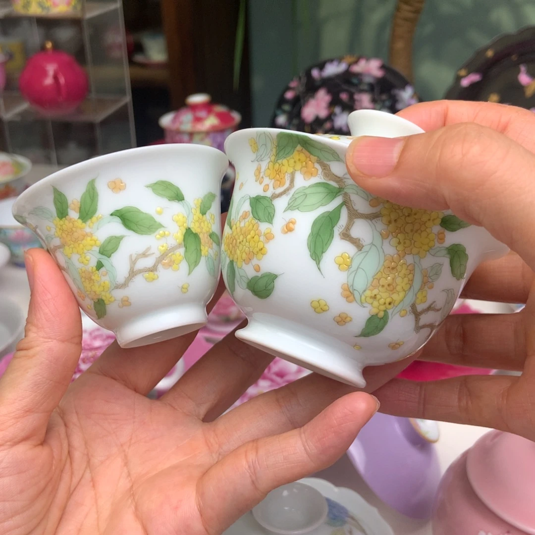 手绘桂花盖碗套组