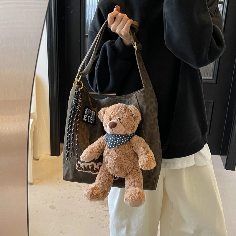 2025夏季新款豹纹托特包休闲百搭单肩包大容量通勤斜挎包