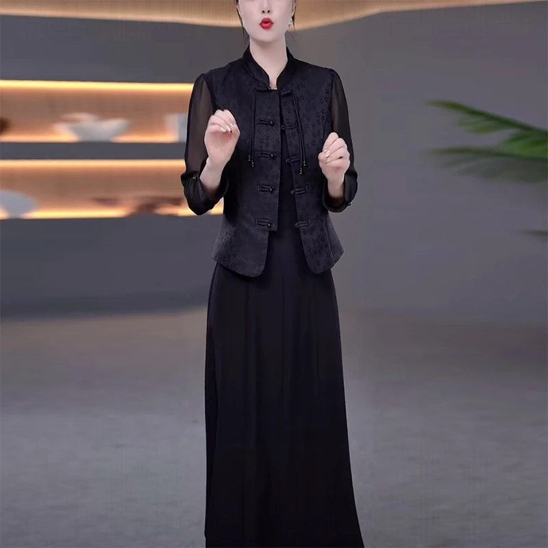 新款新中式国风复古气质减龄修身显瘦大气复古女人味中长款连衣裙