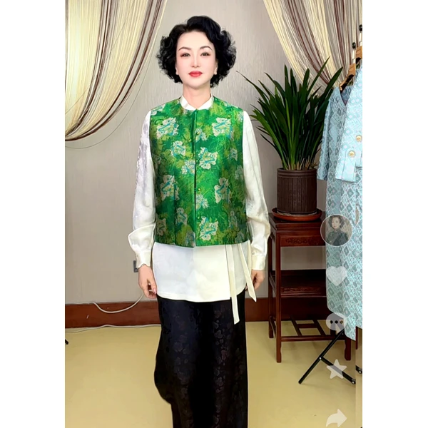 提花马夹民族风马夹无袖双面新中式印花时尚网红