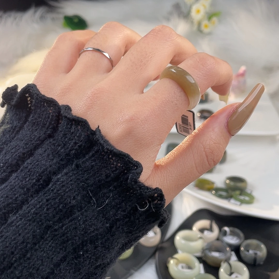 和田玉未镶嵌戒指U16一口糖馒头片17.6mm