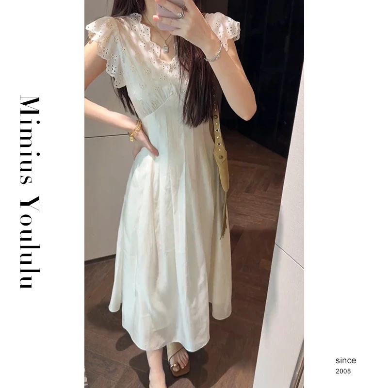 【mimius】肉肉 南洋情书设计感掐腰蕾丝拼接连衣裙 G05451