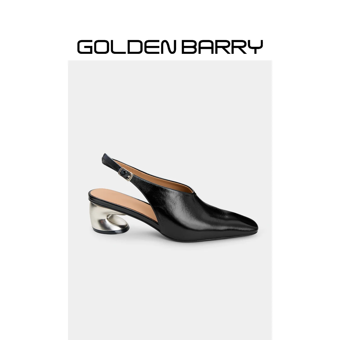 GOLDENBARRY|643048法式气质仙女风方头后空凉鞋单鞋