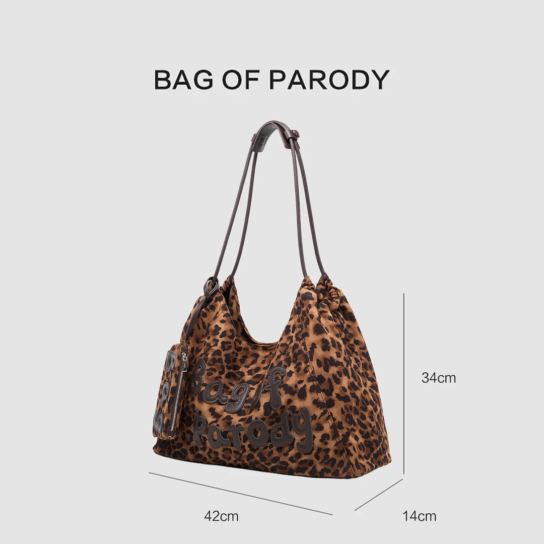 Bag Of Parody秋冬原创新款豹纹帆布托特包大容量购物袋