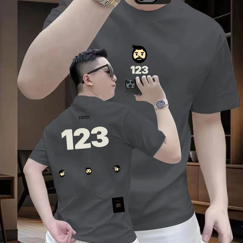 夏季123数字印花时尚大字母圆领棉质短袖T恤男青年百搭半袖上衣潮