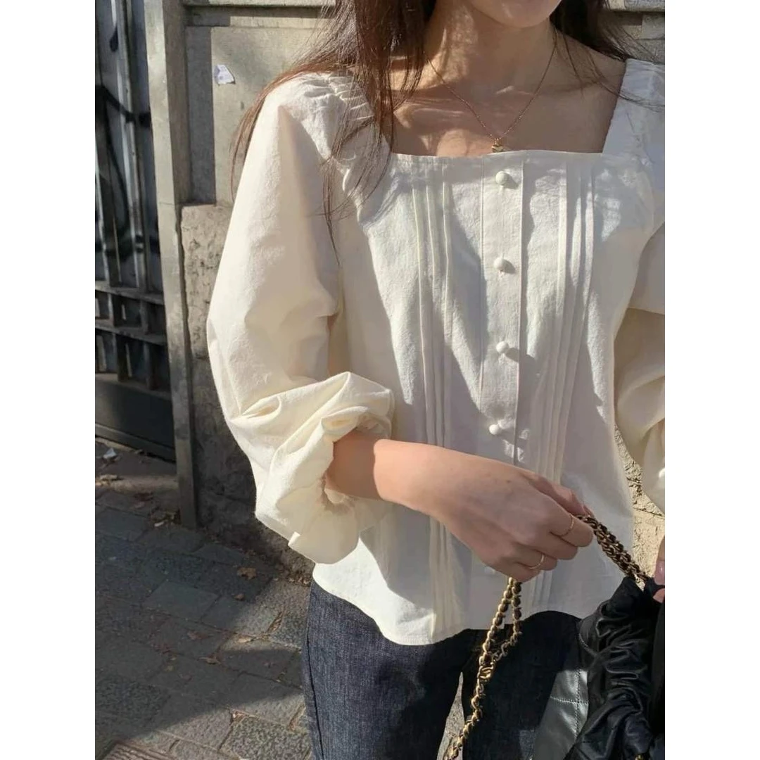 【福利】十三行THEKIMO-方领衬衫上衣泡泡袖（FJ）#11193