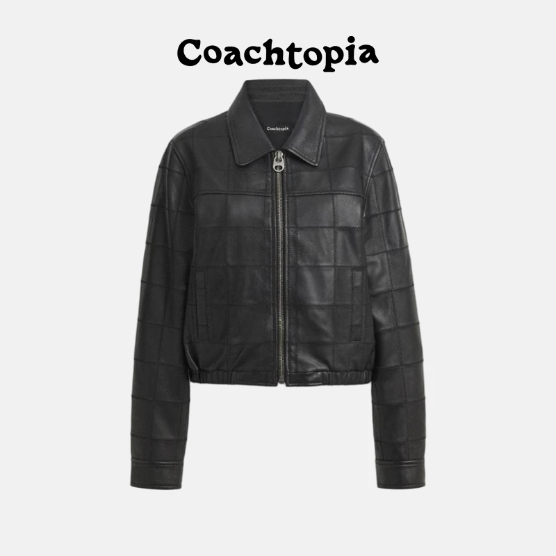【新品】Coachtopia 棋盘格Upcrafted皮革夹克