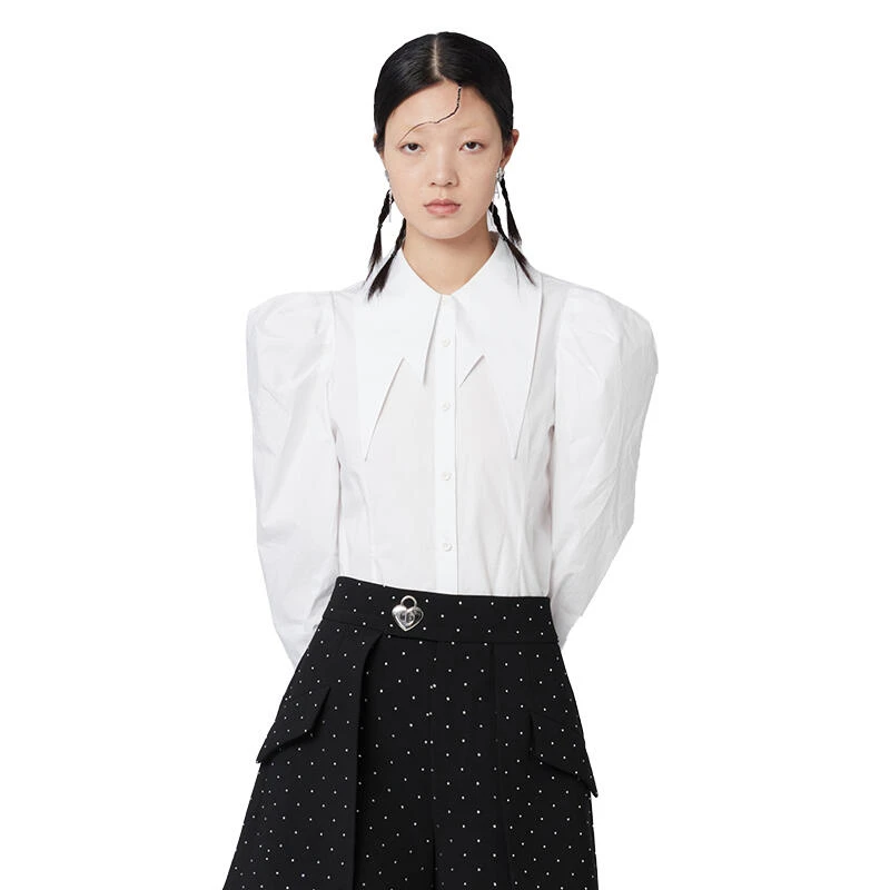 【梁静茹同款】设计师叶谦原款闪电领泡泡袖棉衬衫22FL14030