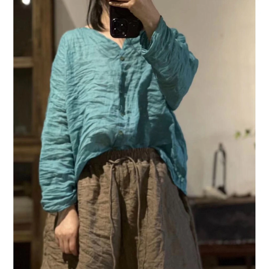 小奴 苎麻手工缝制套头小衫  衣长58 胸围128