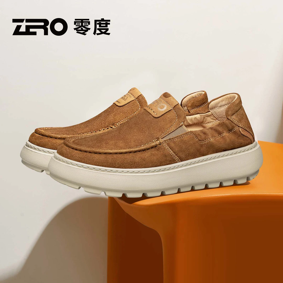 零度/ZRO男士秋季百搭真皮舒适时尚套脚高端增高软底休闲男鞋