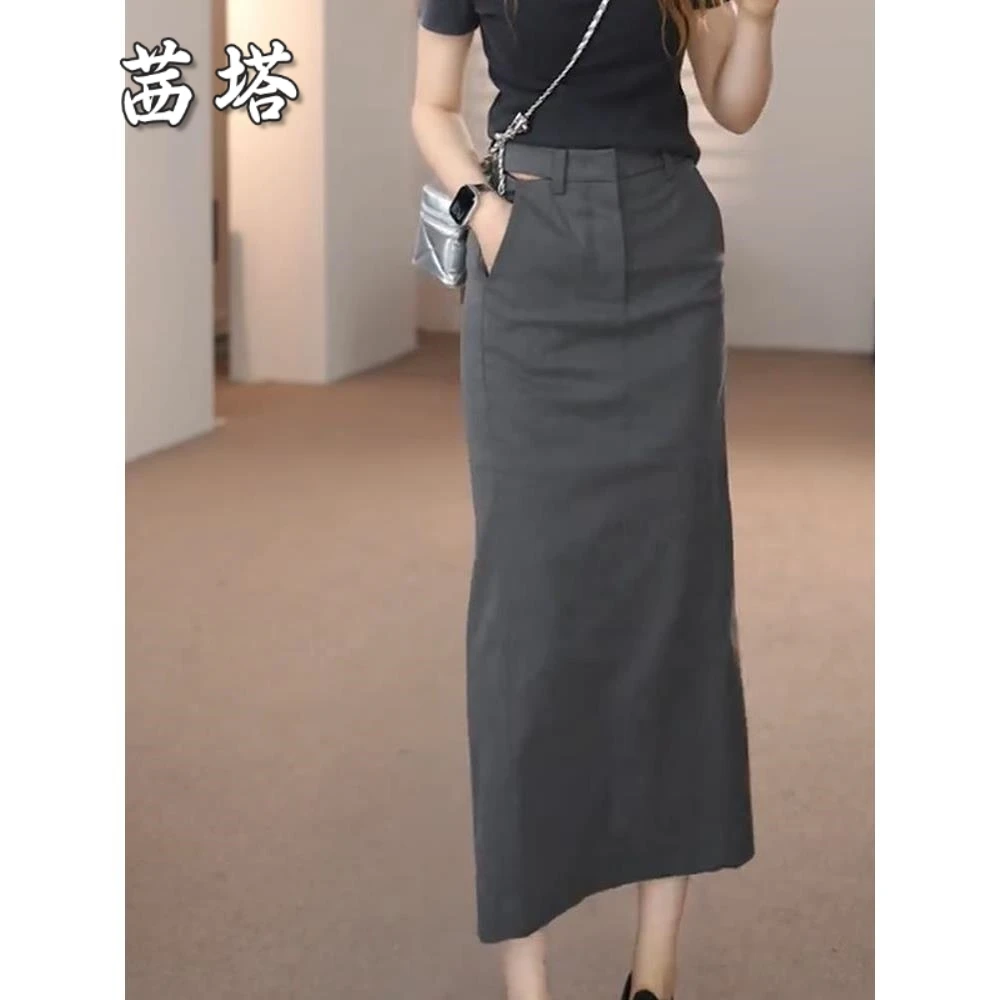 夏季2025年新款灰色简约气质直筒西装裙显瘦半身裙高级感休闲裙子