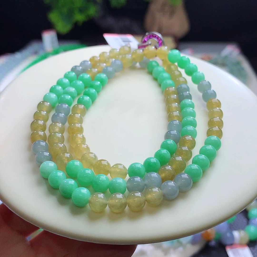 项链未镶嵌翡翠卡5.6mm多彩莫兰迪风格