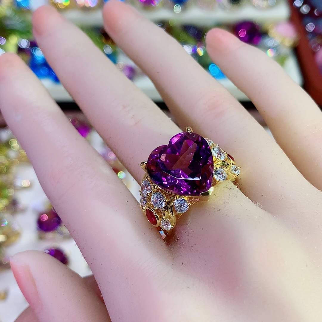 水晶戒指银S925镀金镶嵌