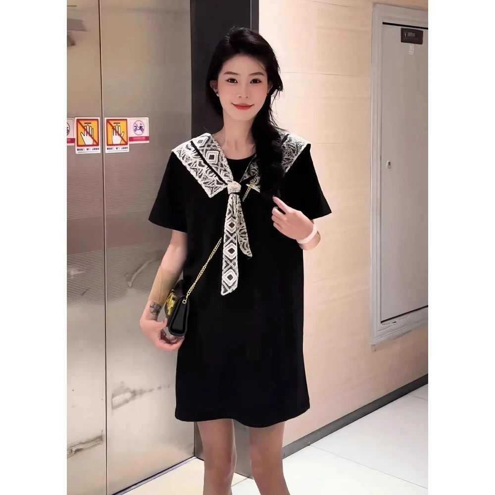 黑色法式优雅高级感连衣裙女2025夏季新款气质显瘦拼接减龄裙子潮