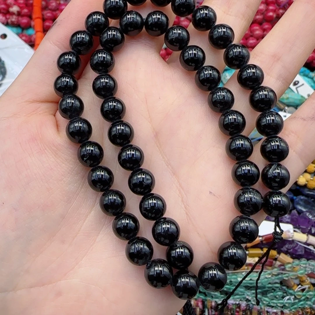 玛瑙/玉髓未镶嵌珠宝半成品一级黑碧玺一条卡8