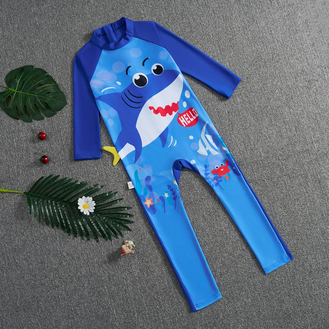 男童连体泳衣3-12岁游泳防晒夏季新款儿童长袖长裤女童训练泳装