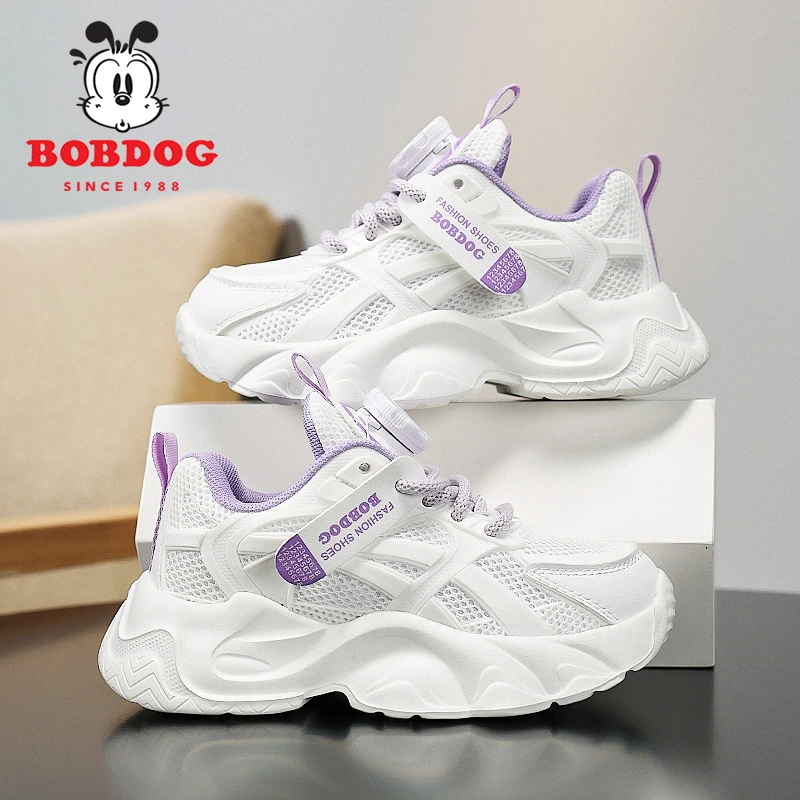 Bobdog/巴布豆女童小白鞋2026新款网面透气儿童鞋子女孩运动鞋