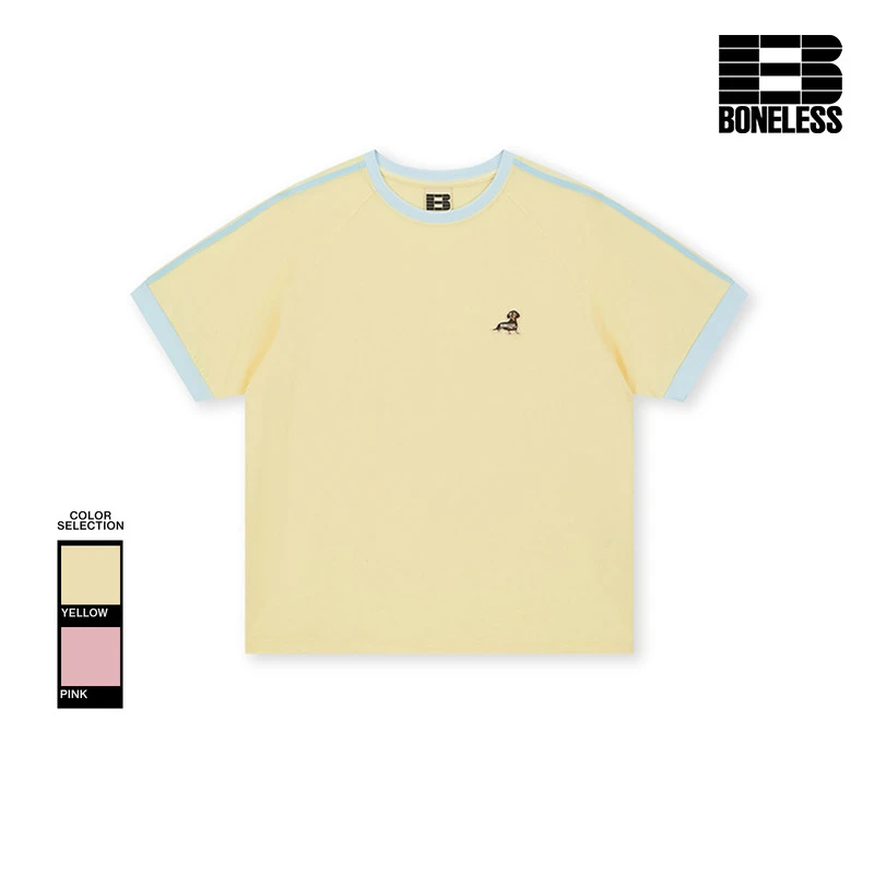 BONELESS小狗刺绣标撞色插肩短袖T恤宽松凉感速干百搭趣味情侣装