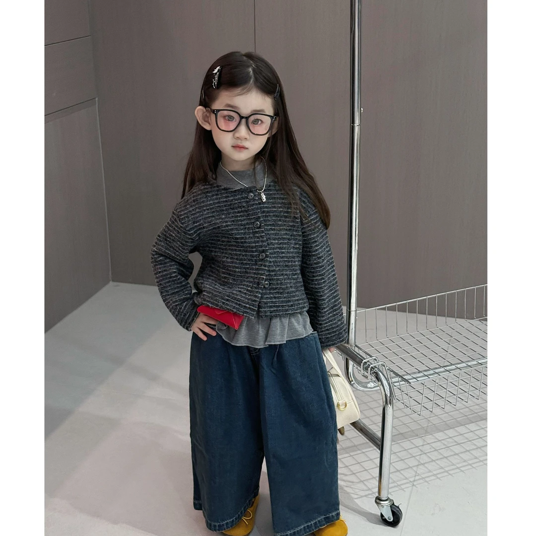 女童秋装2025秋季新款女宝韩系穿搭儿童软糯打底衫开衫阔腿裤