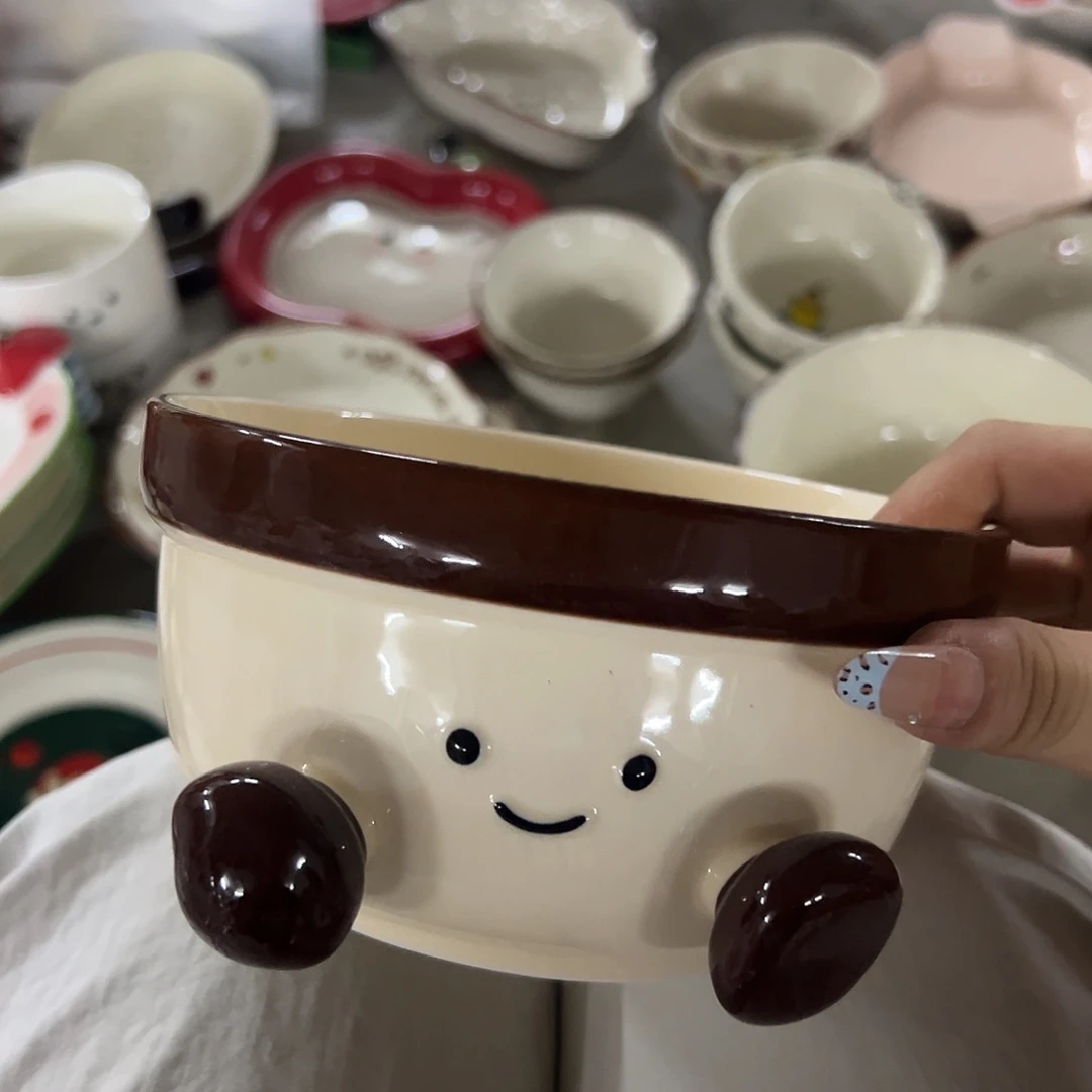 瓷微瑕可可豆面碗一个