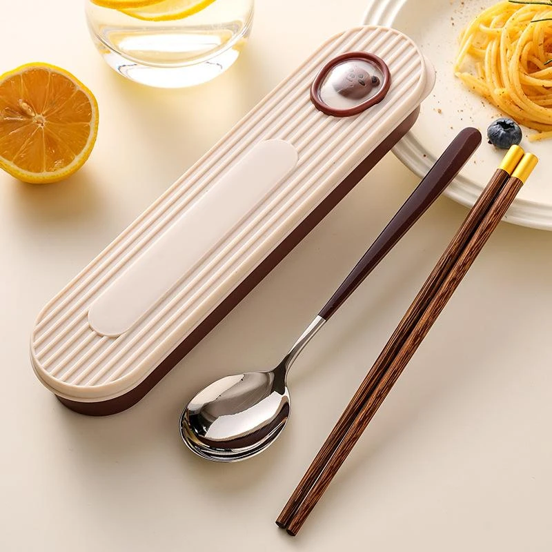 304创意便携餐具勺子筷子三件套学生餐具盒户外旅行奶油风高颜值