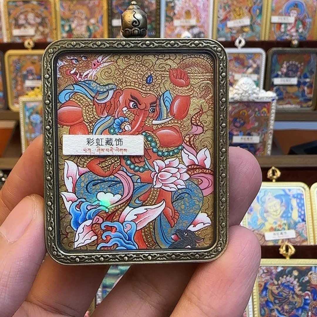 吊坠热贡纯手绘唐卡象鼻