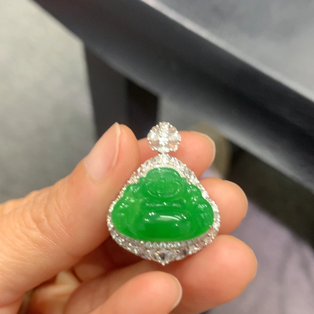 翡翠18K金镶嵌吊坠(不含链)