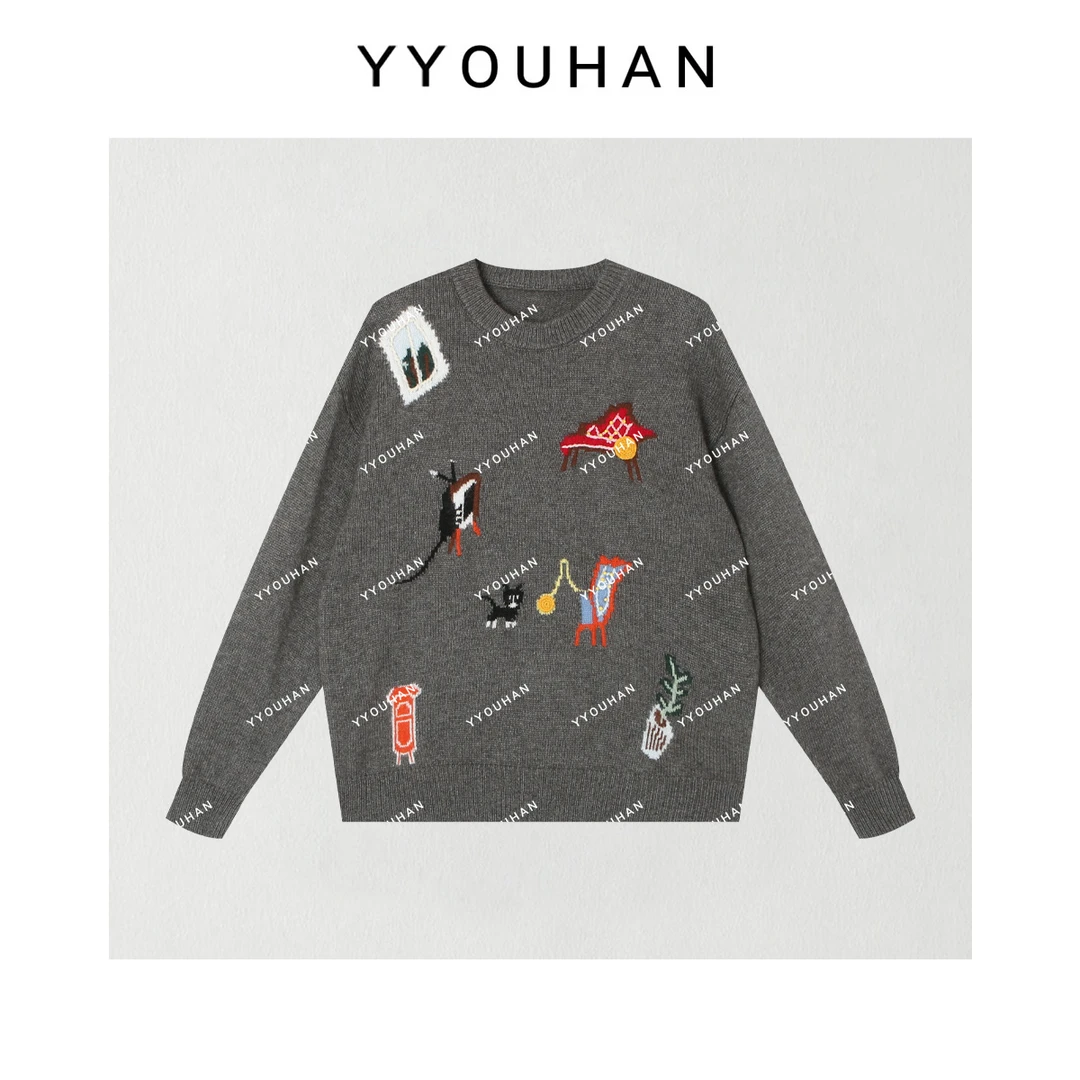 小众设计款卡通刺绣毛衣秋冬圆领休闲针织衫 2412B5845